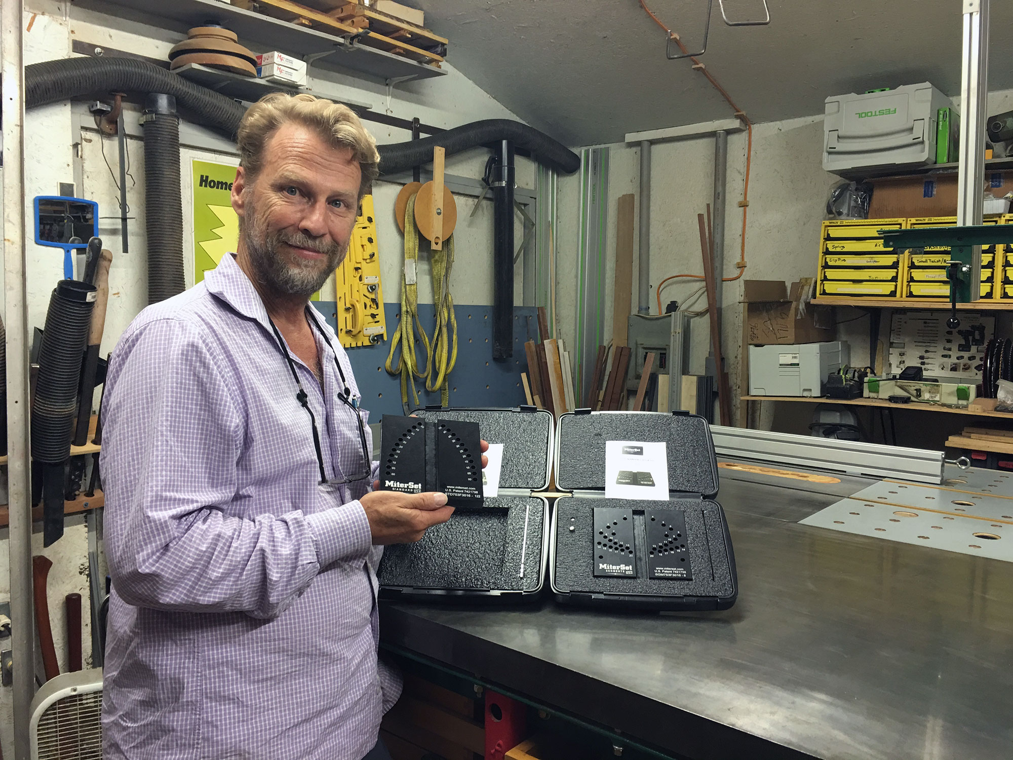 Allan Little in his shop with his MiterSet miter gauge jigs